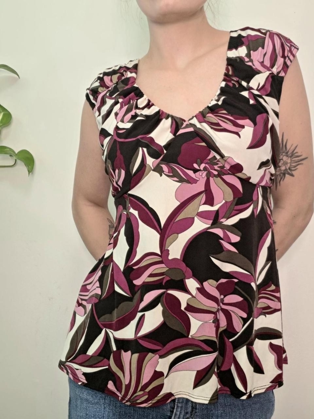 2000s Y2K Babydoll Patterned Top Size M - Picture 2 of 6